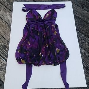 Mymichelle purple floral balloon midi formal dress